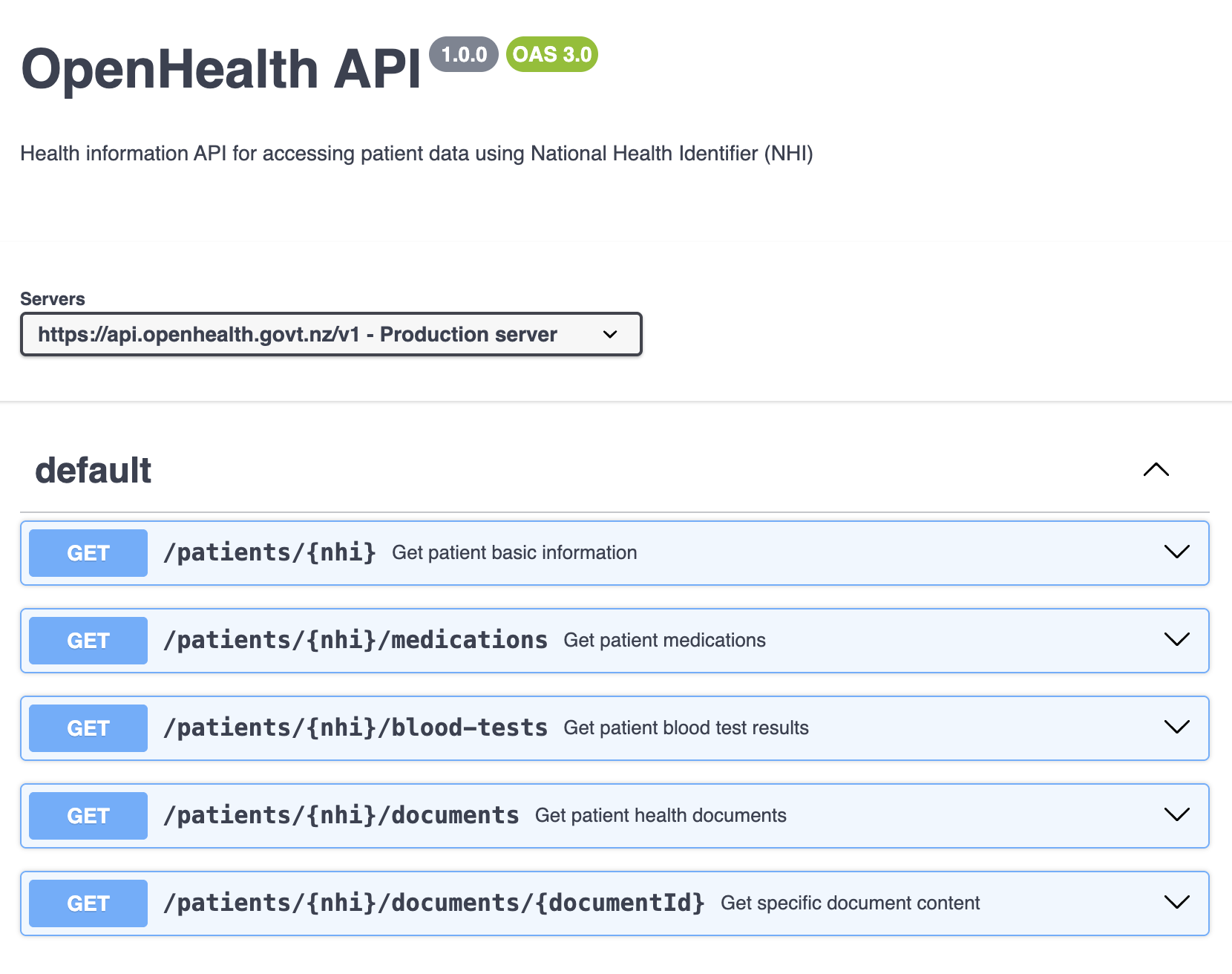 OpenHealth API Swagger Documentation